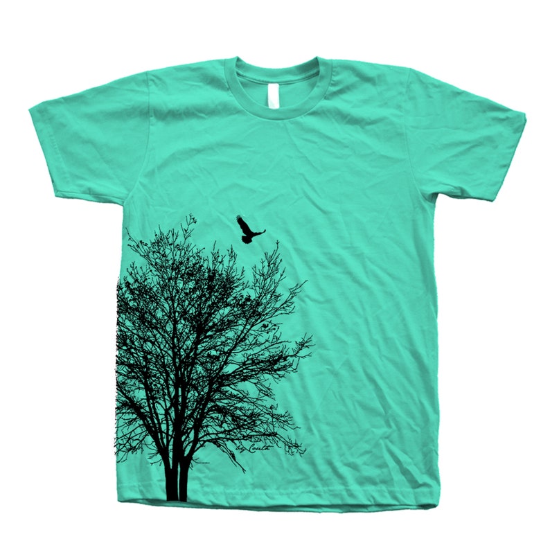 Tree T shirt, Unisex T-shirt, Men's T-shirt, Nature Shirt, Green T-shirt, Nature T-shirt, Bird T-shirt, 100% Cotton, Graphics, Summer Shirt Mint