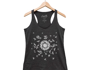 Flower Tank Top, Womens Flower Tank Top, Dandelion Tank Top, Nature Tshirt, Graphic Tank Top, Racerback Tank Top, Floral Shirt