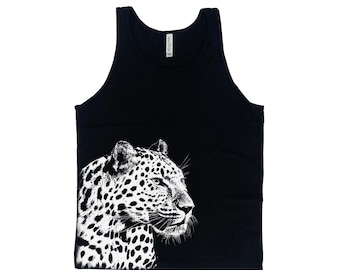 Tank top for men, Leopard graphic tank top, Animal nature wildlife print, Shirt for women, Gift for cat lover, Cute summer unisex shirt