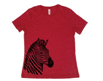 Zebra Shirt, Womens Tshirt, Nature Shirt, Summer Shirt, Screenprint Shirt, Camping Shirt, Birthday Gift, Graphic Tee