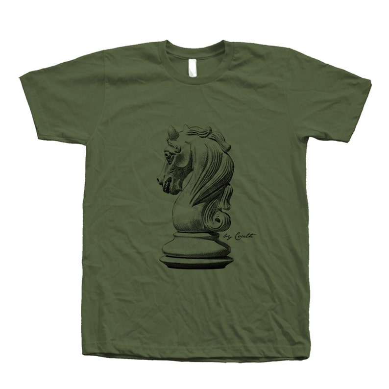 Chess T-shirt, Knight T Shirt, Unisex T-shirt, Men's T-shirt, Screen Print. Crew Neck Tshirt , Gifr for Men, Dad Gift Olive