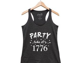 Forth of July Tank Top - Womens Tank Top - American Flag - Triblend Racerback Tank Top - Party Like It's 1776 - Graphic Tee - Black Tank Top