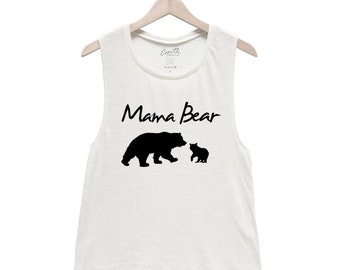 Mama Bear Tank Top, Women's Flowy Scoop Muscle Tank, Muscle Tee, Cute Animal Print, Gift Idea, Summer Shirt, Black Shirt, White Tank
