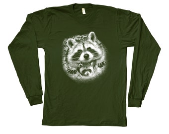 Raccoon Shirt, Mens Long Sleeve Tshirt, Animal Shirt, Fathers Day Gift, Christmas Tshirt, Funny Shirt, Birthday Gift, Graphic Tee