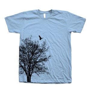Tree T shirt, Unisex T-shirt, Men's T-shirt, Nature Shirt, Green T-shirt, Nature T-shirt, Bird T-shirt, 100% Cotton, Graphics, Summer Shirt Baby Blue