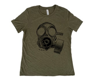 Steampunk Shirt, Womens Tshirt, Retro Shirt, Summer Shirt, Screenprint Shirt, Gas Mask Shirt, Birthday Gift, Graphic Tee