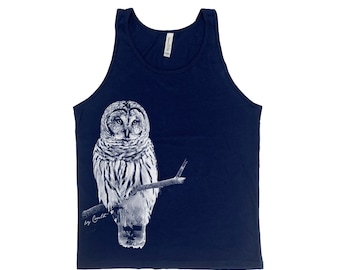 Owl Tank Top, Mens Shirt, Screen Print, Animal Shirt, Graphic Tee, Fathers Day, Animal Print, Cute T-shirt, Nature Shirt