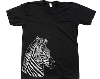 Zebra T-shirt, Tshirt for Men, Shirt for Women, Screen Print Shirt, Crew Neck, Gift for Mom, Gift for Dad, Gift for Men, Black Tshirt