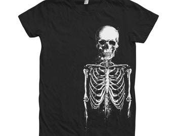 Skeleton Halloween Shirt, Womens Junior Shirt, Skeleton Tshirt, Skeleton Shirt, Spooky Skeleton Tshirt, Halloween Tshirt, Black Tshirt