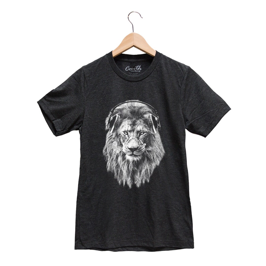 Lion T-shirt, Men's Graphic Tee, Custom Hand Screen Print, Tri-blend ...