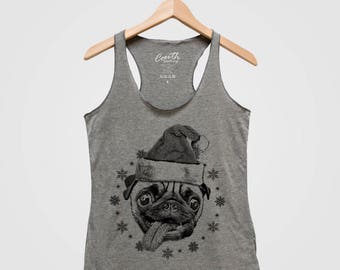 PUG Women Tank Top Triblend Racerback Tank Top Hand Screen Print