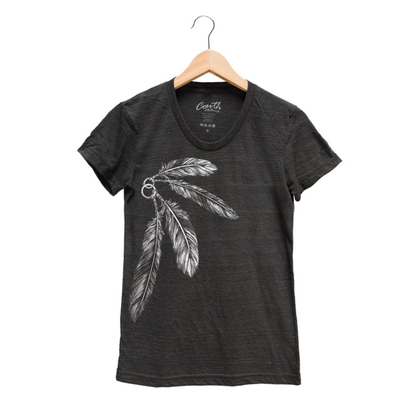 Womens Junior Shirt, Feather Shirt, Summer Tshirt, Short Sleeve Shirt, Graphic Tee, Cute Shirt, Birthday Gift, Nature Shirt, Bird Shirt Black