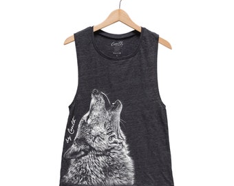 WOLF Shirt, Animal Shirt, Muscle Tank Top, Women Tank Top, Animal Print Shirt, Black Tank Top, Funny Shirt, Howling Wolf, Cute Shirt
