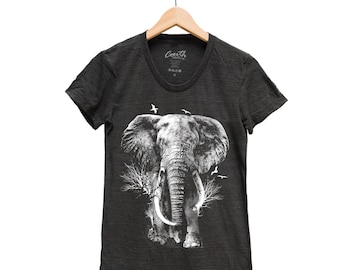 Elephant Junior Shirt, Shirt for Women, T-shirt with Elephant, Gifr for Women, Animal T shirt, Graphic Tee, Yoga Top