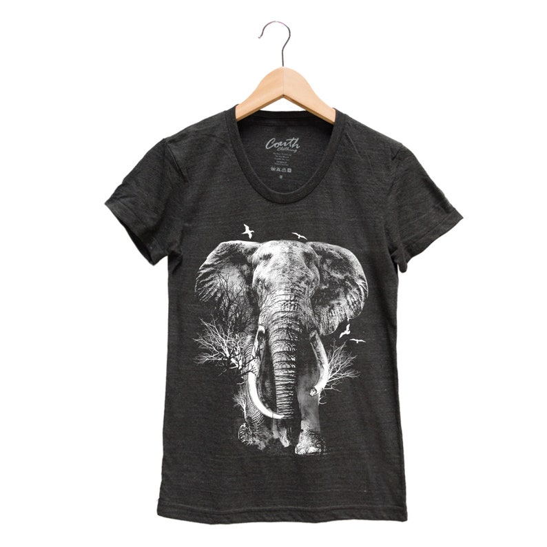 Elephant Junior Shirt, Shirt for Women, T-shirt with Elephant, Gifr for Women, Animal T shirt, Graphic Tee, Yoga Top Black