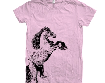 Women Junior Horse Tshirt Custom Hand Screen Print Crew Neck Tshirt Available: S, M, L, Xl