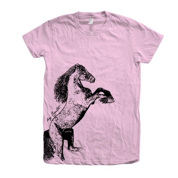 Women Junior Horse Tshirt Custom Hand Screen Print Crew Neck Tshirt Available: S, M, L, Xl