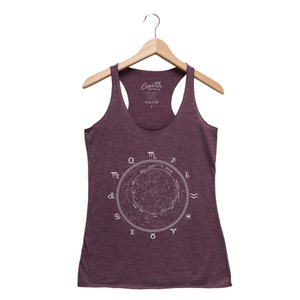 Constellation, Zodiac Tank Top, Women's Tank Top, Ladies Tank Top, Graphic Tee, Birth Sign Shirt, Zodiac Dial, Stars Maroon