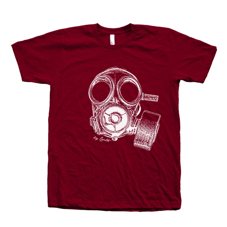 Mens Shirt, Unisex Tshirt, Vintage Gas Mask, Crew Neck Tshirt, Steampunk, Funny Shirt, Military Shirt, Birthday Gift, Graphic Tee Cranberry