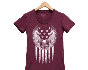 EAGLE Print Junior Shirt Women Custom Hand Screen Print Tri-Blend Short Sleeve Tshirt Available: S, M, L, XL