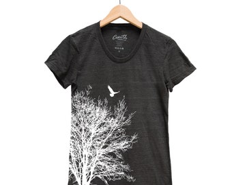 Womens Junior Tree Tshirt, Tree Shirt, Nature Shirt, Summer Shirt, Bird Shirt, Cute Graphic Tee, Gift for Her, Birthday Gift, Christmas