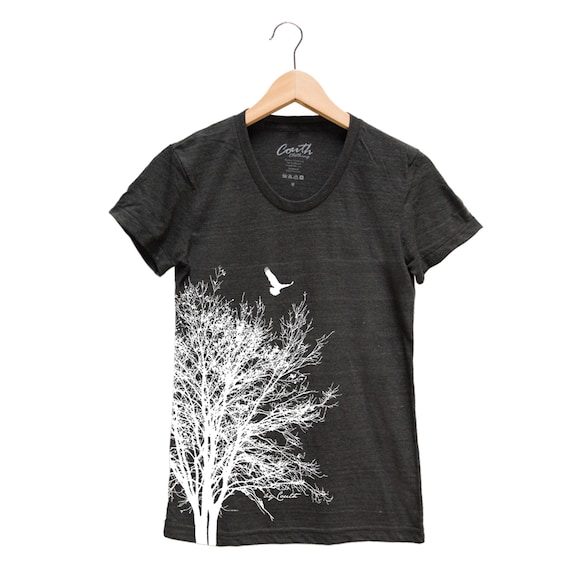 Tree And Bird T-Shirt Nature Black Graphic Tee Tree And Bird T-Shirt Nature Black Graphic Tee