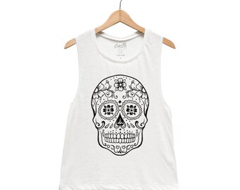 Sugar Skull Halloween Shirt, Muscle Tank Top, Women Tank Top, Halloween Costume Shirt, Black Tank Top, Gothic, Funny Shirt, Graphic Tee