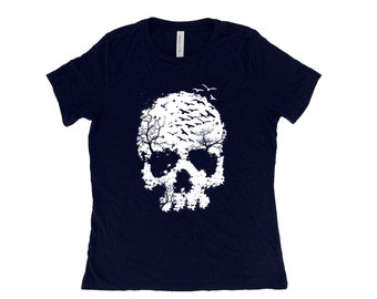 Halloween Shirt, Womens Tshirt, Skull T-shirt, Summer Shirt, Screenprint Shirt, Gothic Shirt, Birthday Gift, Graphic Tee
