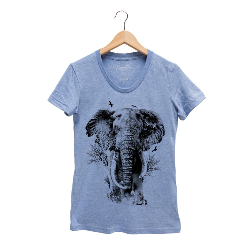 Elephant Junior Shirt, Shirt for Women, T-shirt with Elephant, Gifr for Women, Animal T shirt, Graphic Tee, Yoga Top Blue