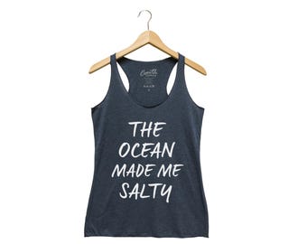 Ocean Screen Print Racerback Tank Top: Tri-Blend Beach Fashion