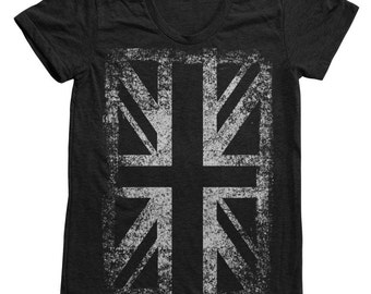 UNION JACK Women Tri-blend Shirt Hand Screen Print