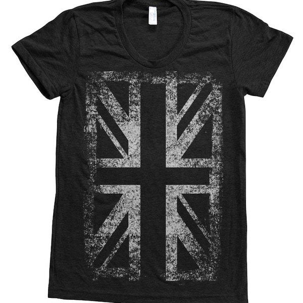 UNION JACK Women Tri-blend Shirt Hand Screen Print