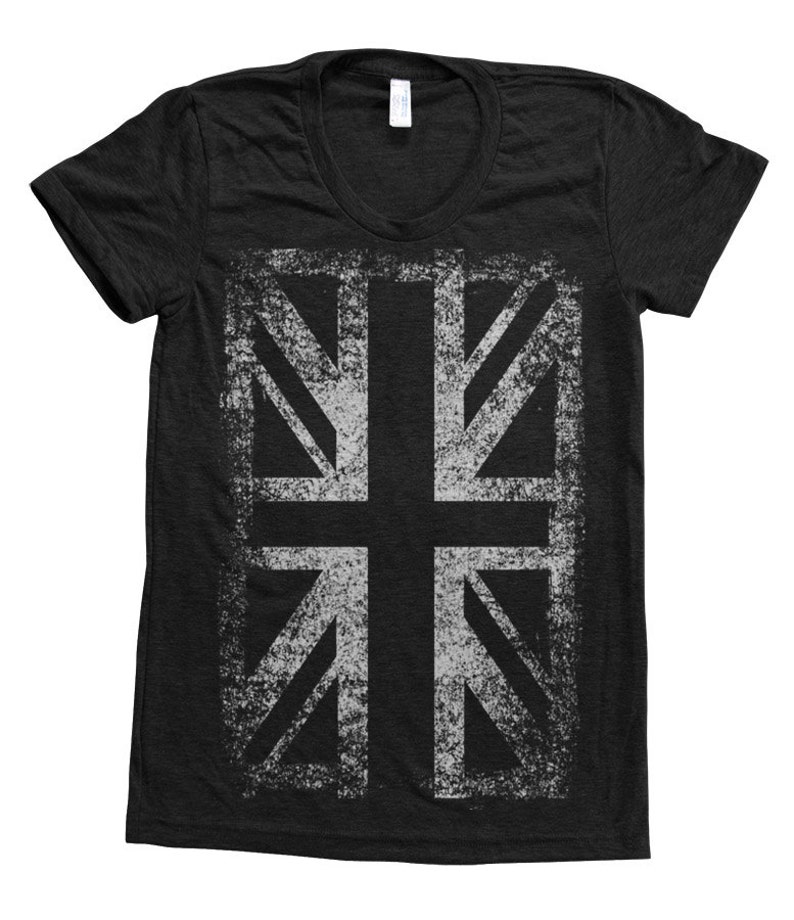 UNION JACK Women Tri-blend Shirt Hand Screen Print 