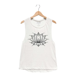 Lotus Flower Tank - Muscle Tee - Yoga Tank - Screen Print - Summer Shirt - Vacay Shirt - Gift for Women - Tank Top for Women - Yoga Shirt