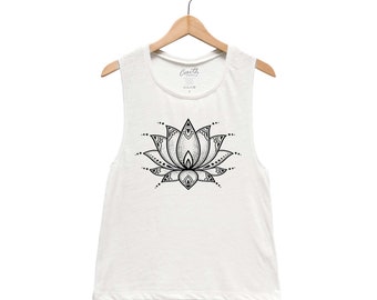 Lotus Flower Tank - Muscle Tee - Yoga Tank - Screen Print - Summer Shirt - Vacay Shirt - Gift for Women - Tank Top for Women - Yoga Shirt