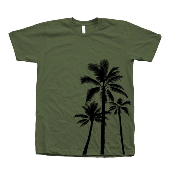 Graphic Tees Men Palm Tree Tshirt Screen Print Crew Neck 100