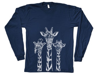 Giraffe T-shirt for Men, Long Sleeve Tshirt, Unisex T-shirt, Women Shirt, Screen Print,  Crew Neck, Animal T Shirt, Graphic Tee
