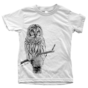 Kids Owl T-shirt: Screen Print Cotton Bird Tee White