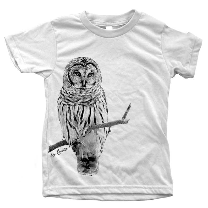 Kids Owl T-shirt: Screen Print Cotton Bird Tee White