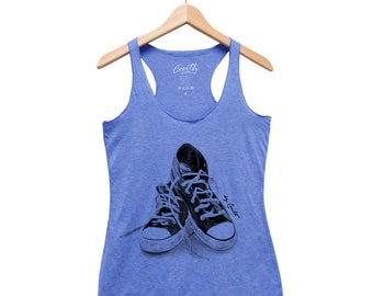 Tank Top for Women, Sneakers Shirt, Triblend Racerback Top, Graphic Tee, Gift for Runner, Womens Fashion, Daily Look, Flowy Tank