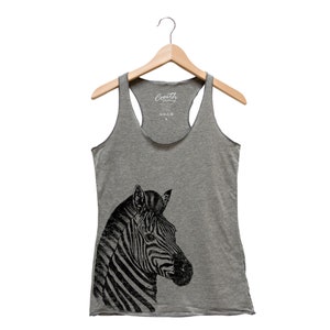 Zebra Tank Top, Women's Tank Top, Cute Animal Print, Triblend Racerback Tank Top, Hand Screen Print, Tank Top for Women, Women Fashion image 4