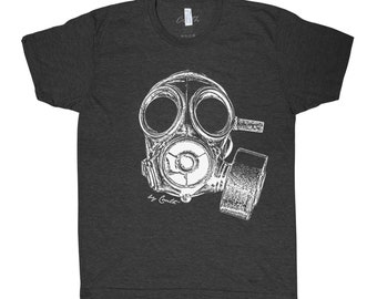 Mens Tshirt, Gas Mask Shirt, Men T shirt, Triblend Shirt, Funny Shirt, Graphic Shirt, Vintage Shirt, Short Sleeve, Gift Idea, Military