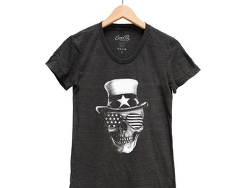 Skull Shirt, Womens Junior Tshirt, Halloween Tshirt, Screen Print T-shirt, Graphic Tee, Shirt Sleeve T-shirt, Halloween Costume, Party Shir
