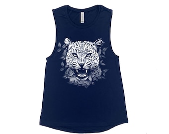 Leopard Shirt, Muscle Tank Top, Women Tank Top, Animal Print Shirt, Black Tank Top, Cat Shirt, Cute Shirt, Summer Shirt