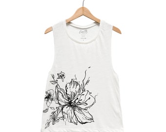Flower Tank - Muscle Tee - Yoga Tank - Screen Print - Summer Shirt - Vacay Shirt - Gift for Women - Tank Top for Women - Yoga Shirt