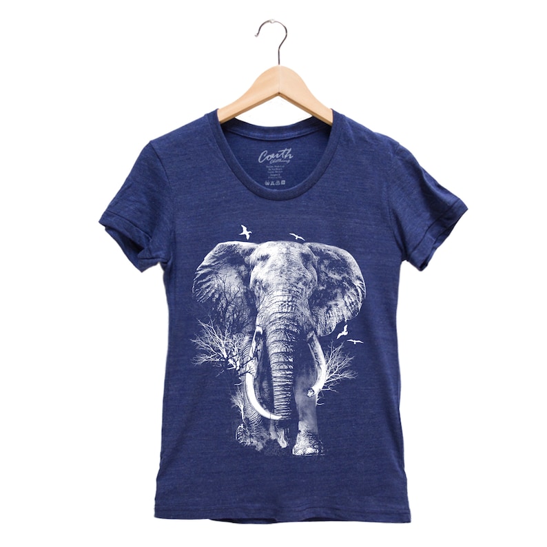 Elephant Junior Shirt, Shirt for Women, T-shirt with Elephant, Gifr for Women, Animal T shirt, Graphic Tee, Yoga Top Navy