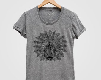 PEACOCK Shirt Women Screen Print Tri-Blend Short Sleeve Tshirt Available: S, M, L, XL