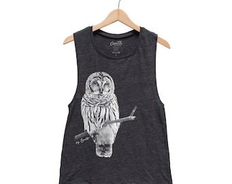 Owl Women Shirt, Muscle Tank  for Women, Shirt for Women, Summer Shirt, Gift for Mom, Gift for Women, Shirt with Bird, Animal Shirt