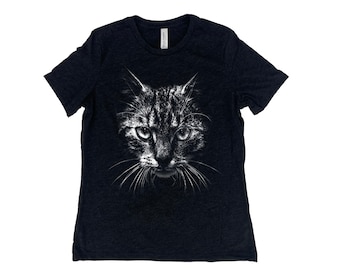 Cat Shirt, Womens Tshirt, Summer Shirt, Screenprint Shirt, Animal Shirt, Birthday Gift, Graphic Tee, Relaxed Fit Shirt
