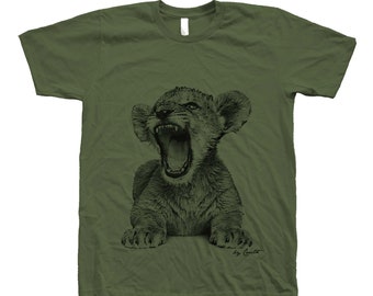 Lion Tshirt, Mens Tshirt, Lion Cub Shirt, Cute Animal Tshirt, Graphic Tee, Hand Screen Print, Cute Tshirt, Animal Shirt